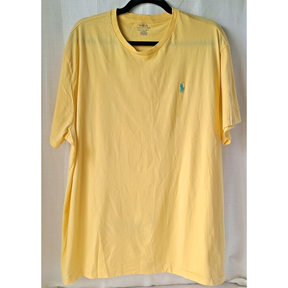 Polo Ralph Lauren Mens XL T Shirt Yellow Blue Pony Logo Classic Fit Cotton